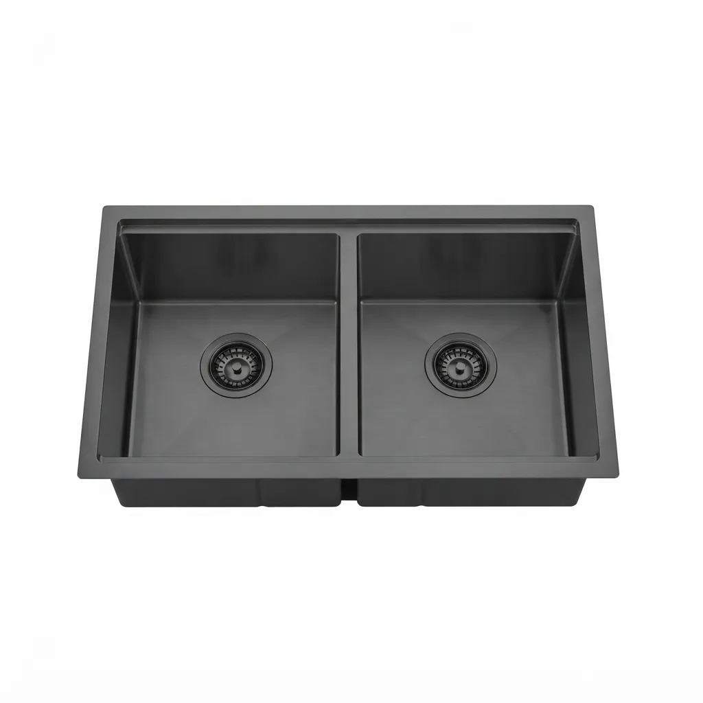 FREGADERO ACERO INOX 81X49X23 CMS  GUN METAL DOBLE